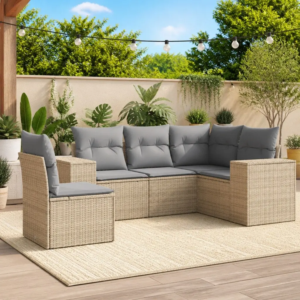 Outdoor Garden Sofa Set Modular 5 Piece Beige Patio Furniture