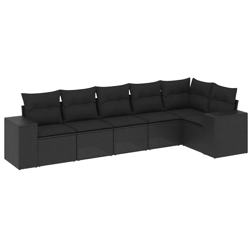 Garden Sofa Set Outdoor Furniture Modular 6 Piece Black Poly Rattan with Cushions