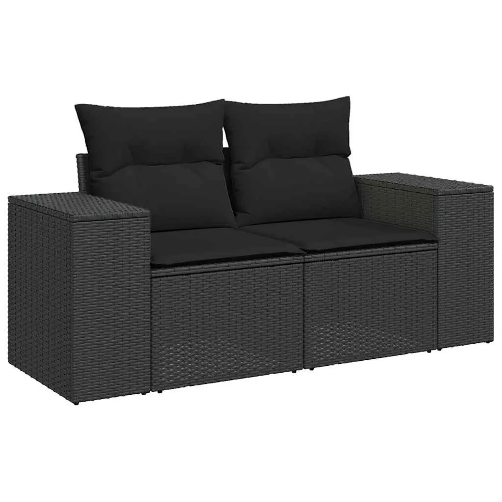 7 Piece Garden Sofa Set Outdoor Patio Furniture Black Poly Rattan with Cushions