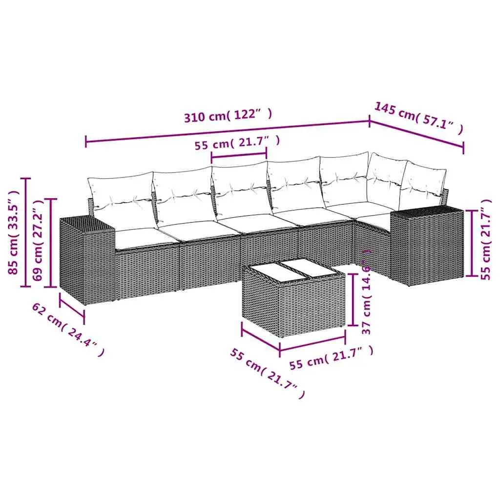 Garden Sofa Set 7 Piece Outdoor Furniture Patio Grey Rattan with Cushions