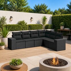 Reliable 6-Piece Black Garden Sofa Set with Cushions