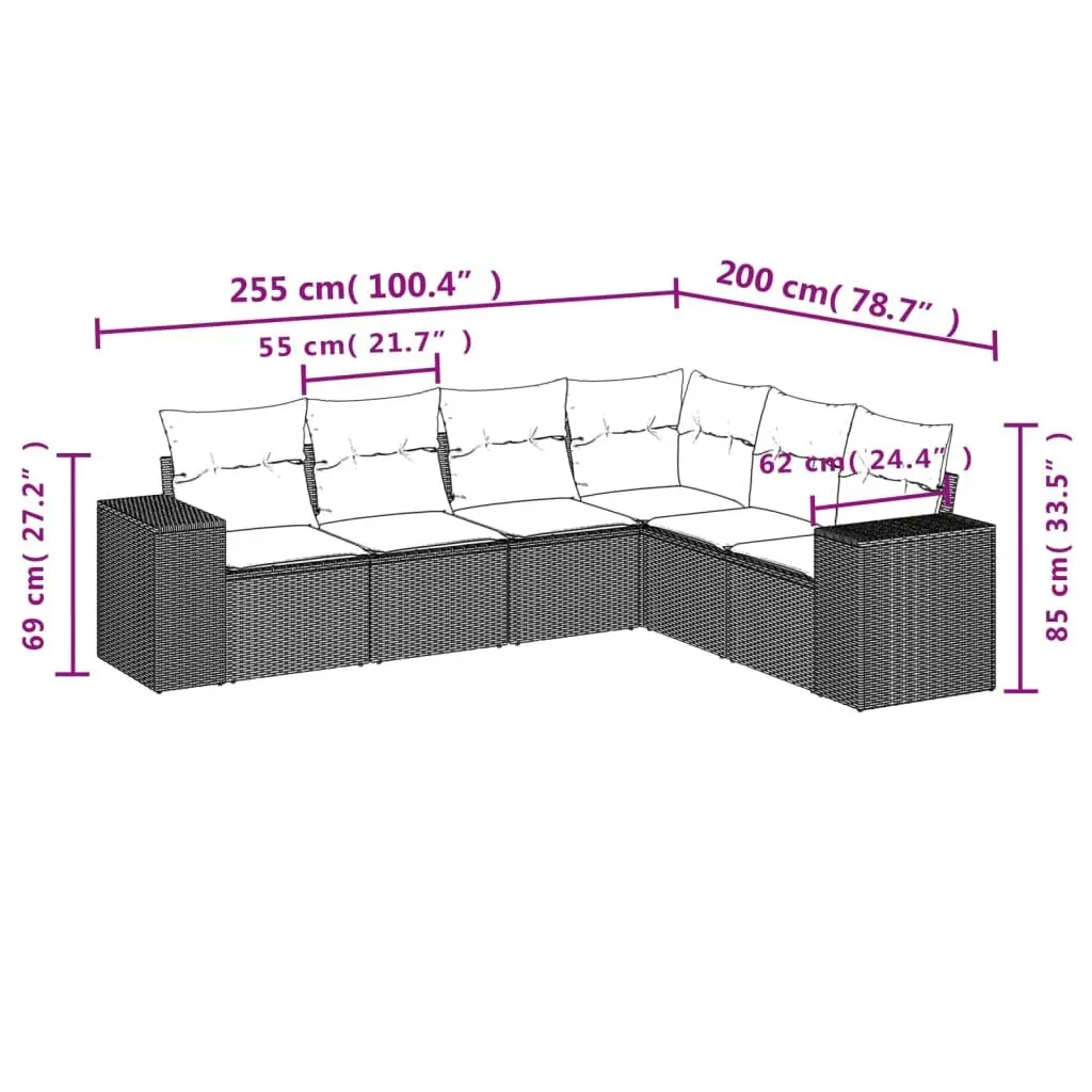 Garden Sofa Set 6 Piece Outdoor Furniture Grey Poly Rattan Patio Lounge