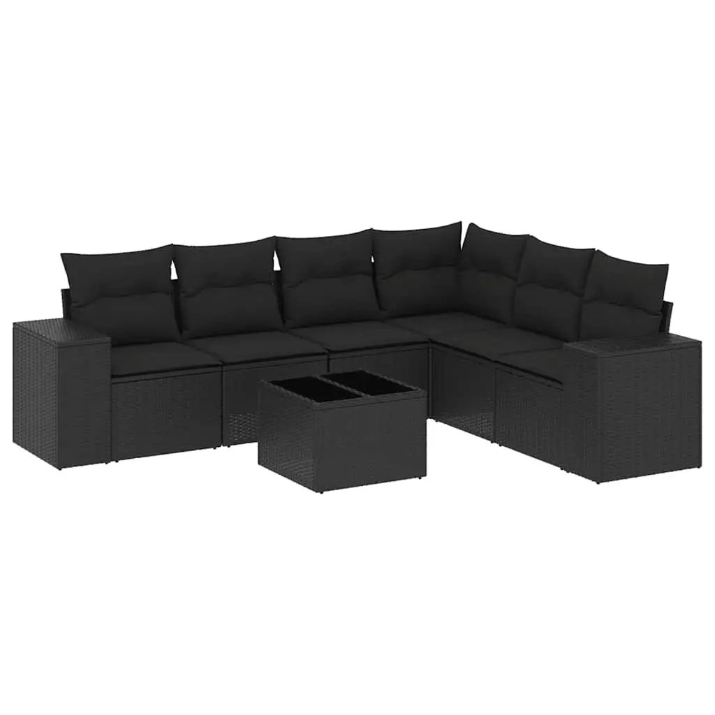 Outdoor Patio Furniture Sofa Set Black Poly Rattan 7 Piece with Cushions