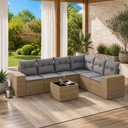 Comfortable 7 Piece Outdoor Sofa Set in Beige