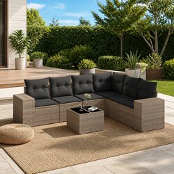 Affordable 7 Piece Outdoor Sofa Set in Grey