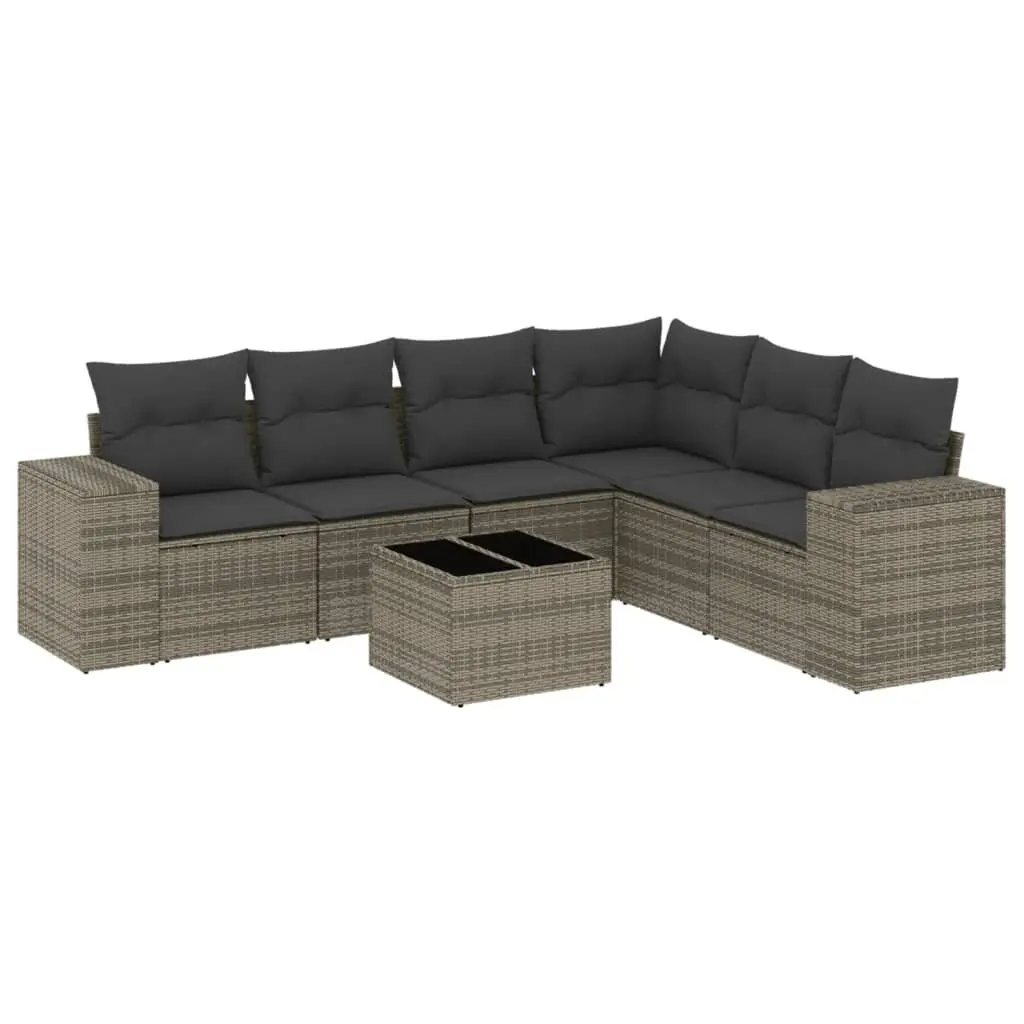 Garden Sofa Set 7 Piece Outdoor Furniture Grey Poly Rattan Modular Seating