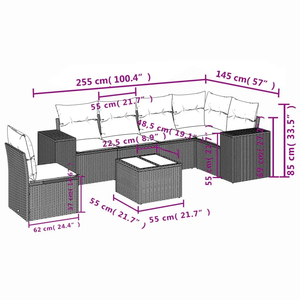 Garden Sofa Set Modular Outdoor Lounge 7 Piece Grey Poly Rattan Furniture