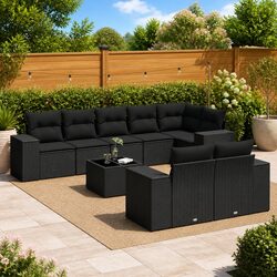 Garden Sofa Set 9 Piece Outdoor Furniture Poly Rattan Patio Lounge with Cushions