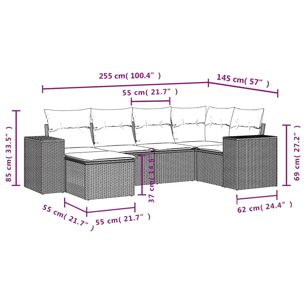 Garden Sofa Set Outdoor Furniture 6 Piece Modular Black