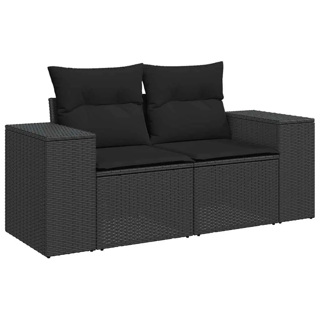 Garden Sofa Set 7 Piece Outdoor Furniture Black Poly Rattan Cushions Patio