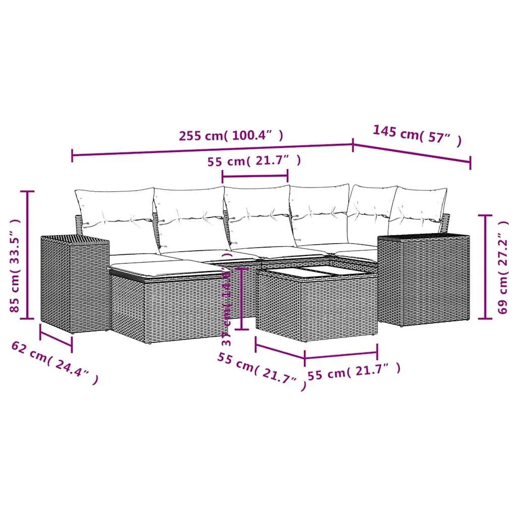 Garden Sofa Set 7 Piece Outdoor Furniture Black Poly Rattan Cushions Patio