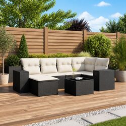 7 Piece Garden Sofa Set Outdoor Patio Furniture Black Poly Rattan with Cushions