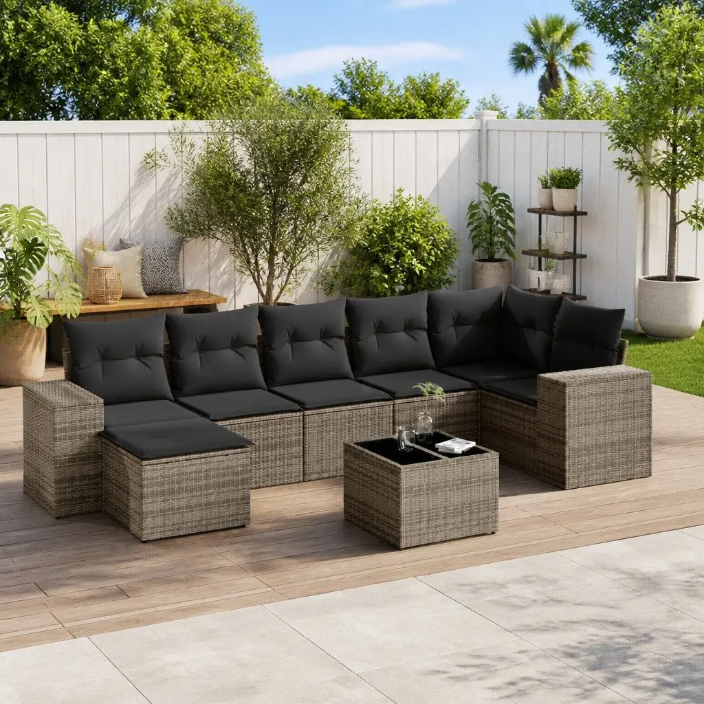 Outdoor Sofa Set 8 Piece Garden Furniture Grey Rattan Cushions Table