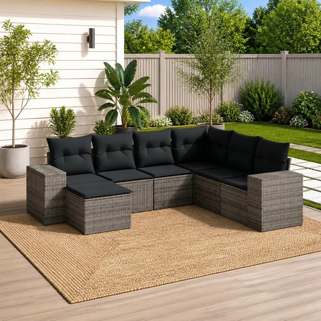 Garden Sofa Set Modular Outdoor Furniture 7 Piece Grey Patio Lounge