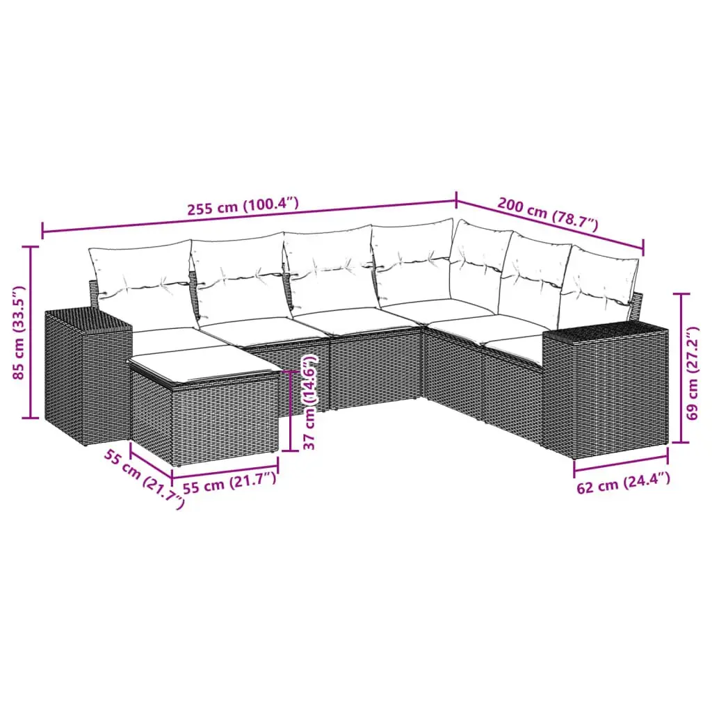 Garden Sofa Set Modular Outdoor Furniture 7 Piece Grey Patio Lounge