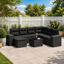 Comfortable 8-Piece Garden Sofa Set in Black Rattan