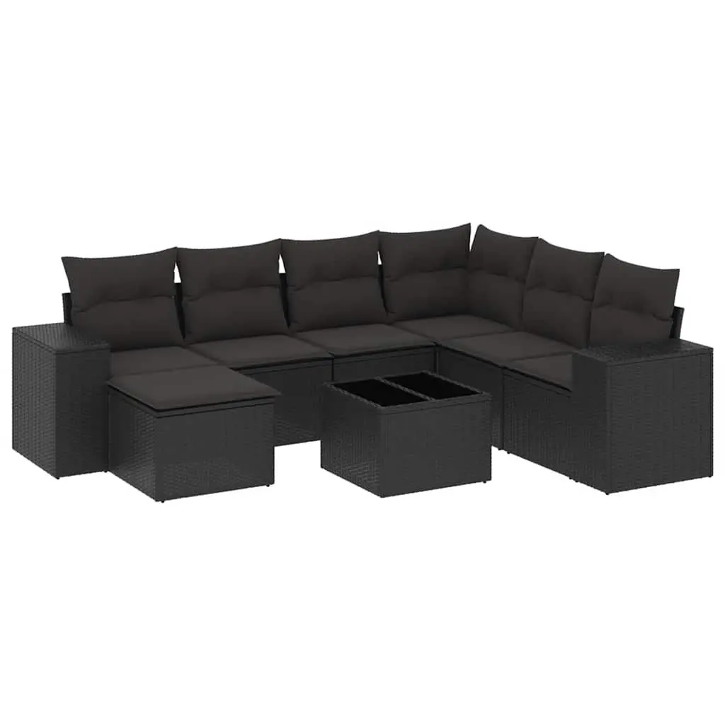 Garden Sofa Set Outdoor Furniture 8 Piece Black Poly Rattan Patio Lounge Seating