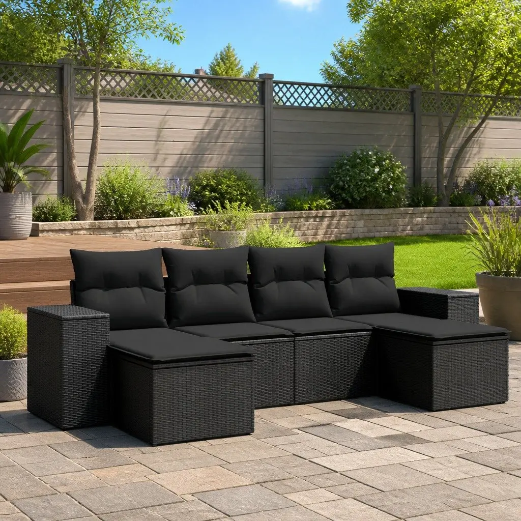 Garden Sofa Set Outdoor Furniture 6 Piece Black Poly Rattan Patio Lounge