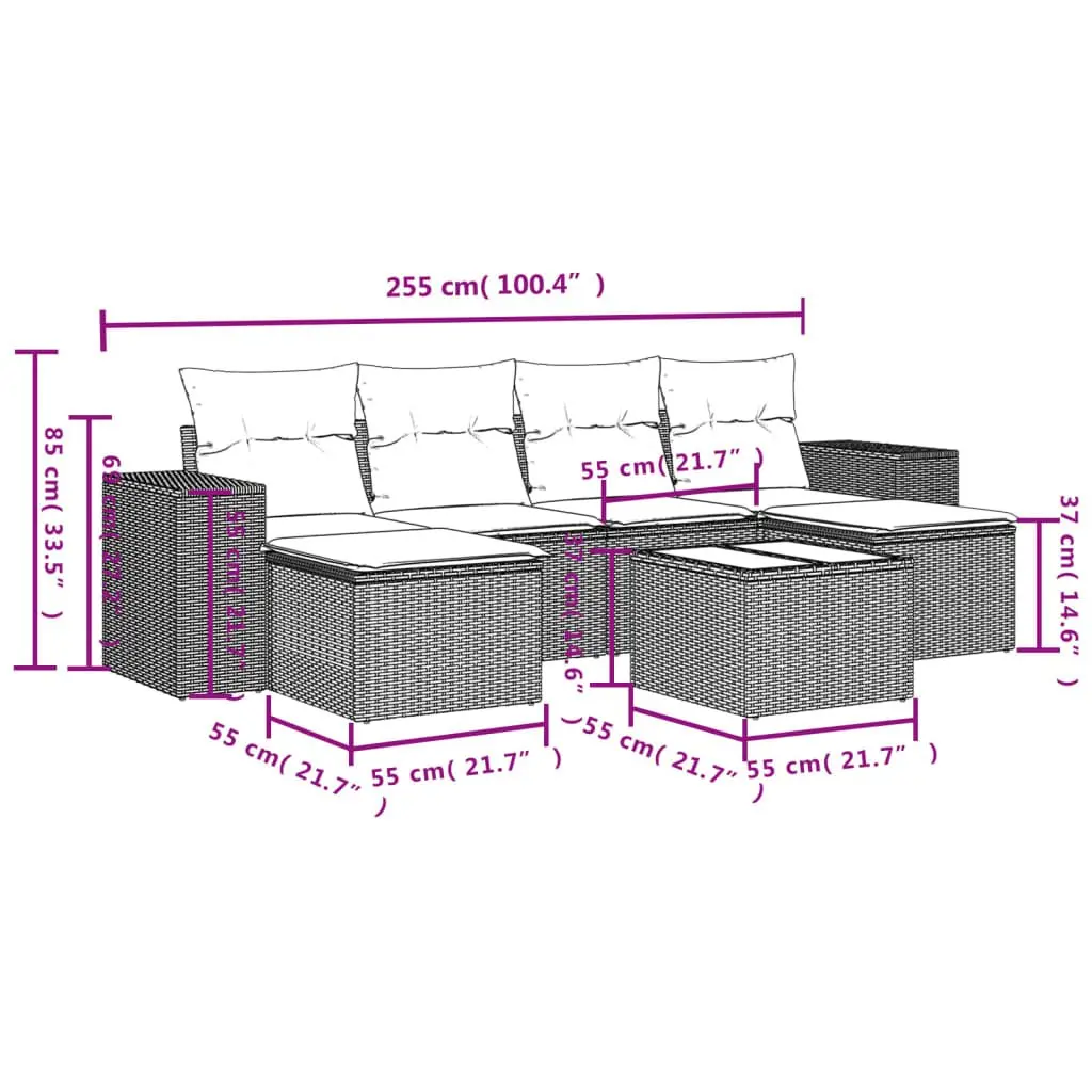Garden Sofa Set 7 Piece Outdoor Furniture Grey Poly Rattan with Cushions