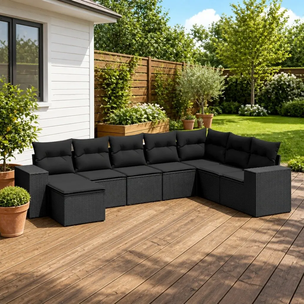 Garden Sofa Set 8 Piece Outdoor Furniture Black Modular Patio Rattan Sectional