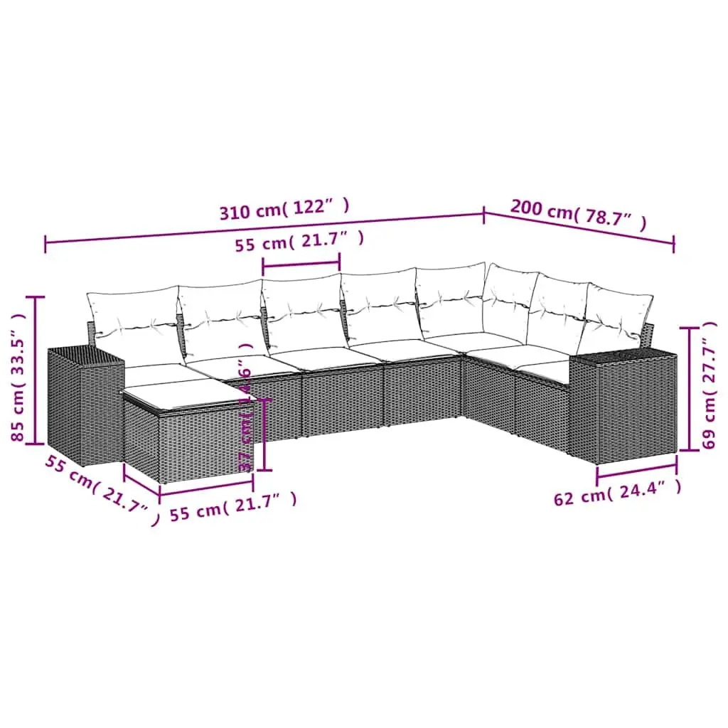 Garden Sofa Set 8 Piece Outdoor Furniture Black Modular Patio Rattan Sectional