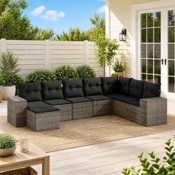 Garden Sofa Set 8 Piece Outdoor Furniture Grey Poly Rattan Patio Lounge Suite