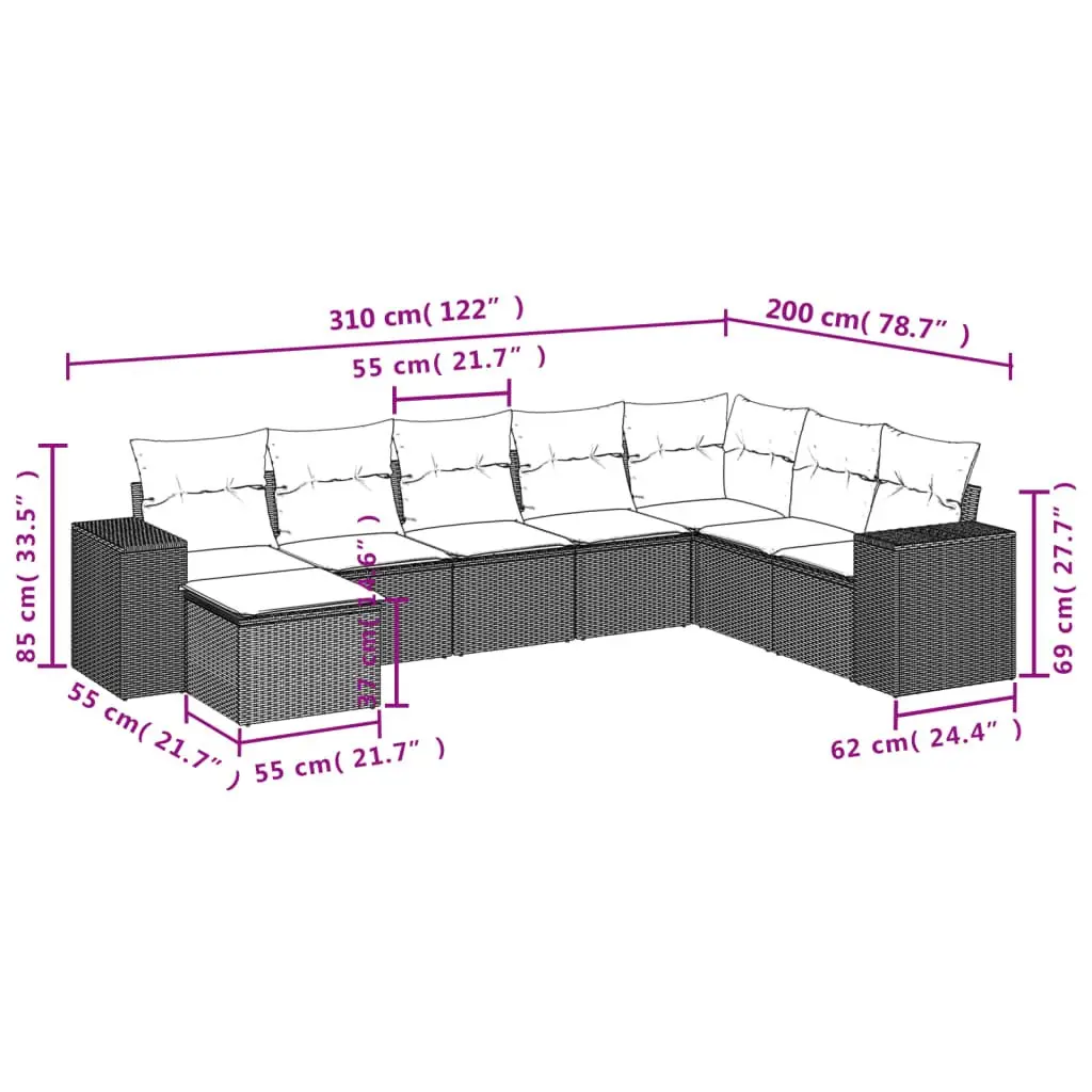 Garden Sofa Set 8 Piece Outdoor Furniture Grey Poly Rattan Patio Lounge Suite