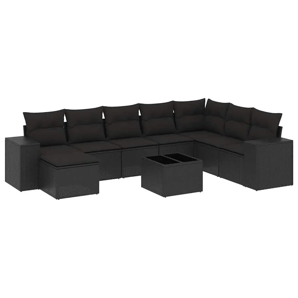 Garden Sofa Set 9 Piece Outdoor Furniture Patio Lounge Black Poly Rattan with