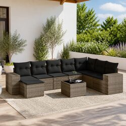 Comfortable 9 Piece Garden Sofa Set in Grey Rattan