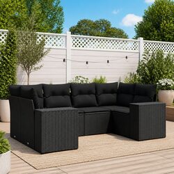 Garden Sofa Set 6 Piece Outdoor Furniture Patio Sectional Black with Cushions