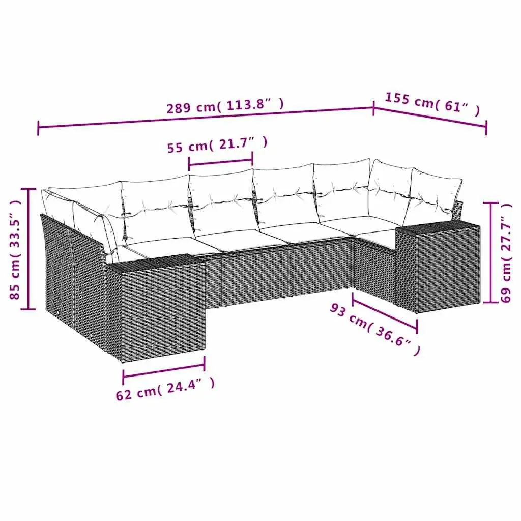 Garden Sofa Set 7 Piece Outdoor Furniture Patio Grey Rattan Cushions Modular