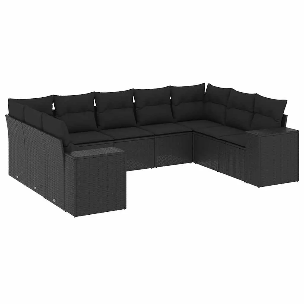 Garden Sofa Set Modular Outdoor Furniture 9 Piece Cushioned Black Poly Rattan