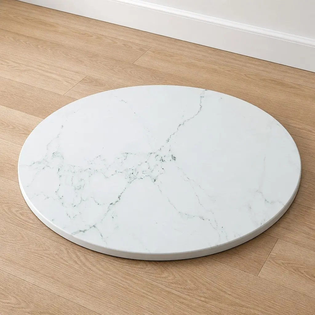Tempered Glass Table Top White Marble Design Ø80cm Dining Coffee Kitchen