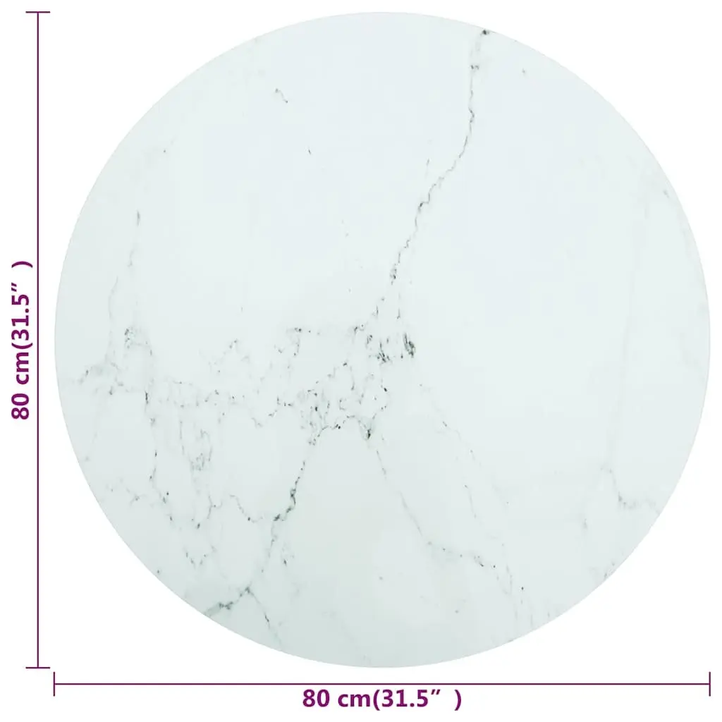 Tempered Glass Table Top White Marble Design Ø80cm Dining Coffee Kitchen