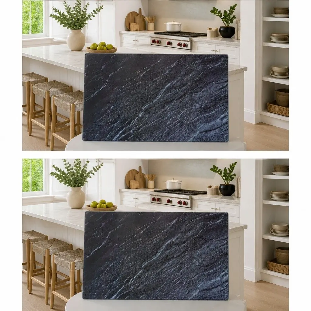 Tempered Glass Chopping Boards Set 2 Multi-Purpose Kitchen Cutting Black Stone Pattern