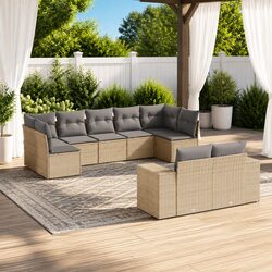 Comfortable 9-Piece Outdoor Sofa Set with Beige Cushions