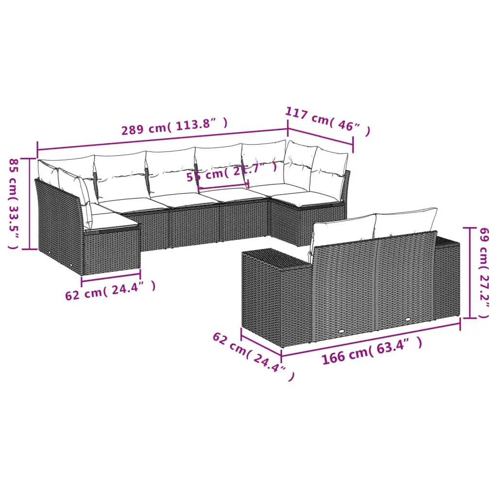 Garden Sofa Set Outdoor Furniture 9 Piece Modular Grey Poly Rattan Patio Seating