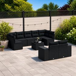 Outdoor Patio Sofa Set 10 Piece Black Garden Furniture Rattan Cushions Modular
