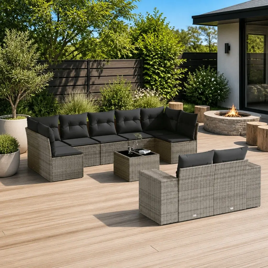 Garden Sofa Set Outdoor Furniture 10 Piece Modular Grey Poly Rattan