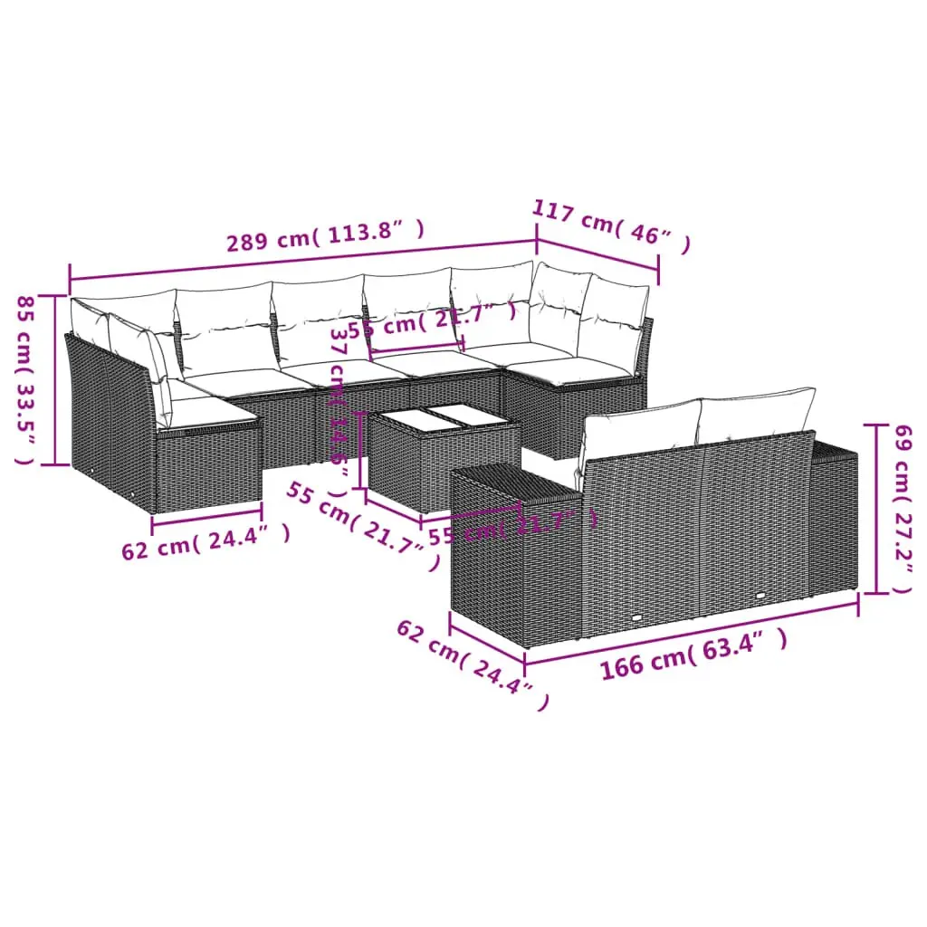 Garden Sofa Set Outdoor Furniture 10 Piece Modular Grey Poly Rattan