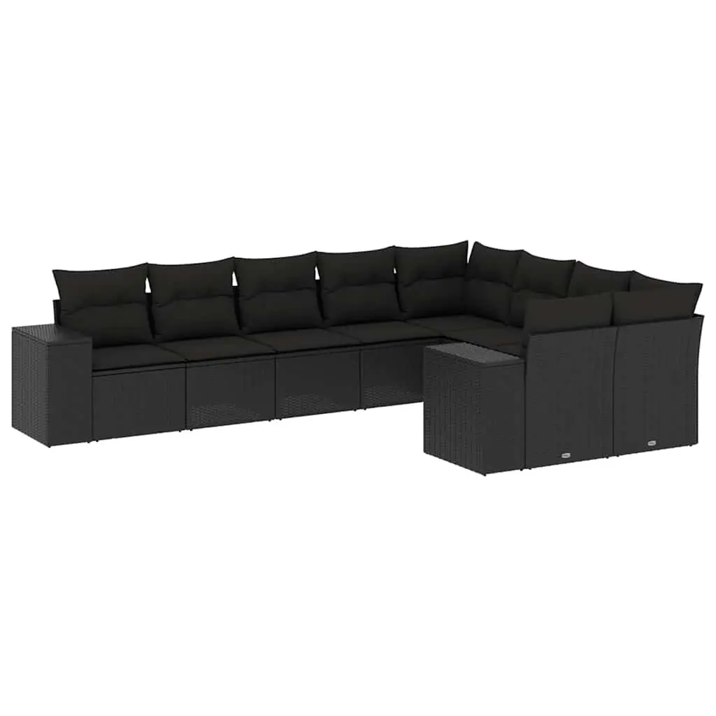 9 Piece Garden Sofa Set Modular Outdoor Use Black PE Rattan with Cushions