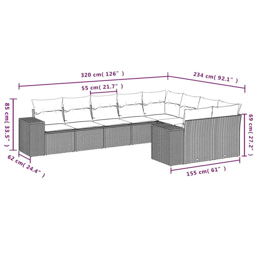 9 Piece Garden Sofa Set Modular Outdoor Use Black PE Rattan with Cushions