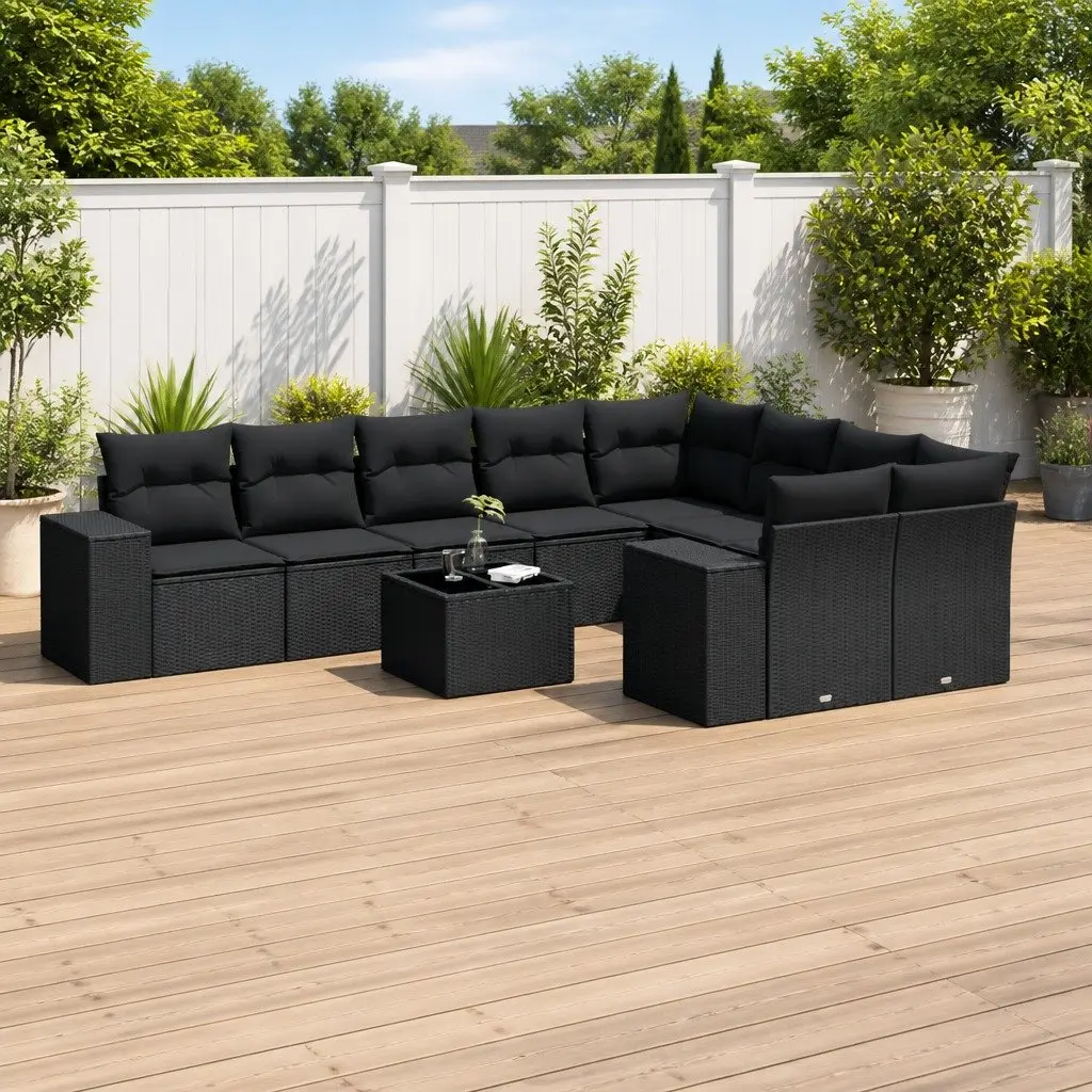 Garden Sofa Set Modular Outdoor Furniture 10 Piece Black Poly Rattan