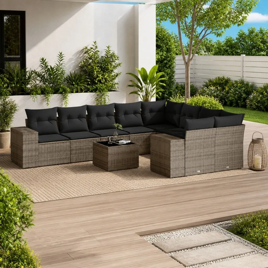 Garden Sofa Set 10 Piece Outdoor Furniture Grey Poly Rattan Patio Seating