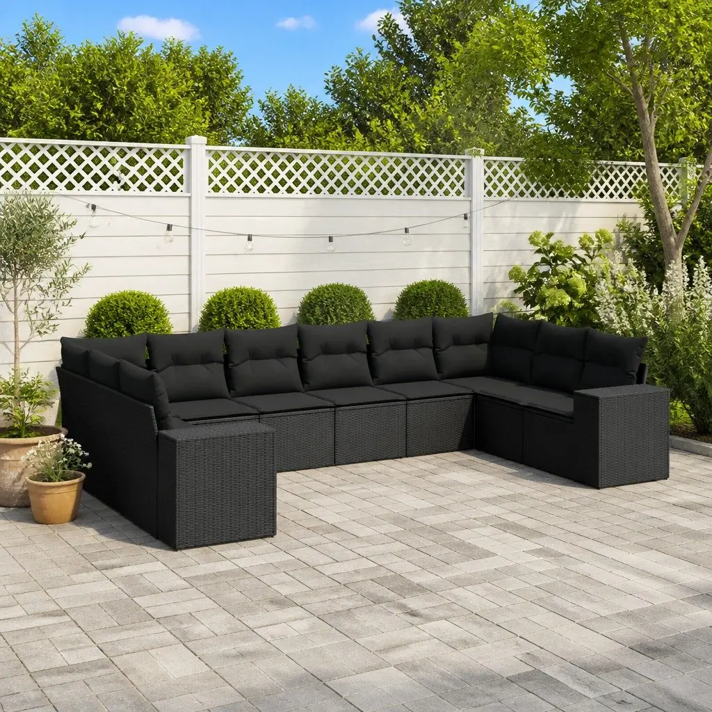 Garden Sofa Set 10 Piece Outdoor Furniture Modular Seating Black PE Rattan with Cushions