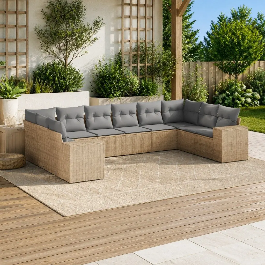 Outdoor Garden Sofa Set 10 Piece Modular Patio Furniture with Cushions Beige