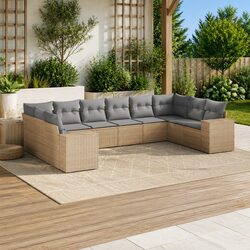 Durable Garden Sofa Set - 10 Pieces with Beige Cushions
