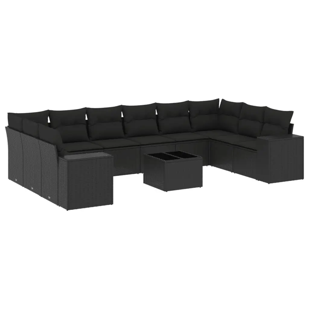 11 Piece Garden Sofa Set Outdoor Patio Furniture Modular Black Rattan with Cushions