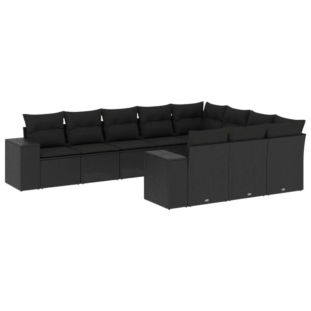 Outdoor Garden Sofa Set 10 Piece Black Poly Rattan Patio Furniture with Cushions