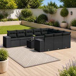 Comfortable 11-Piece Black Outdoor Sofa Set for Relaxation